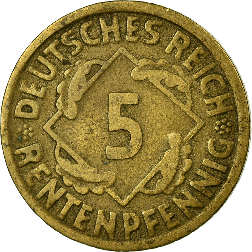 Coin, GERMANY, WEIMAR REPUBLIC, 5 Rentenpfennig, 1924, Karlsruhe, VF(30-35)