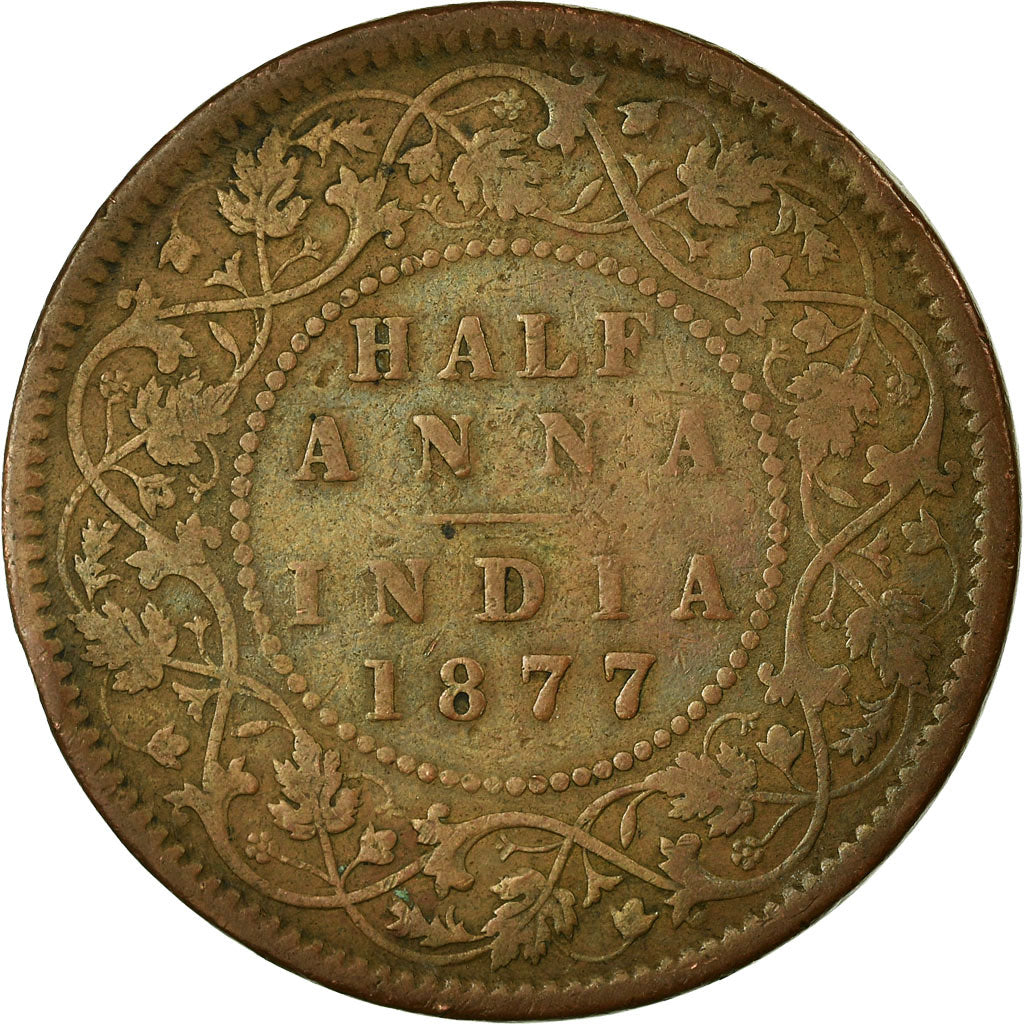 Coin, INDIA-BRITISH, Victoria, 1/2 Anna, 1877, VF(20-25), Copper, KM:487