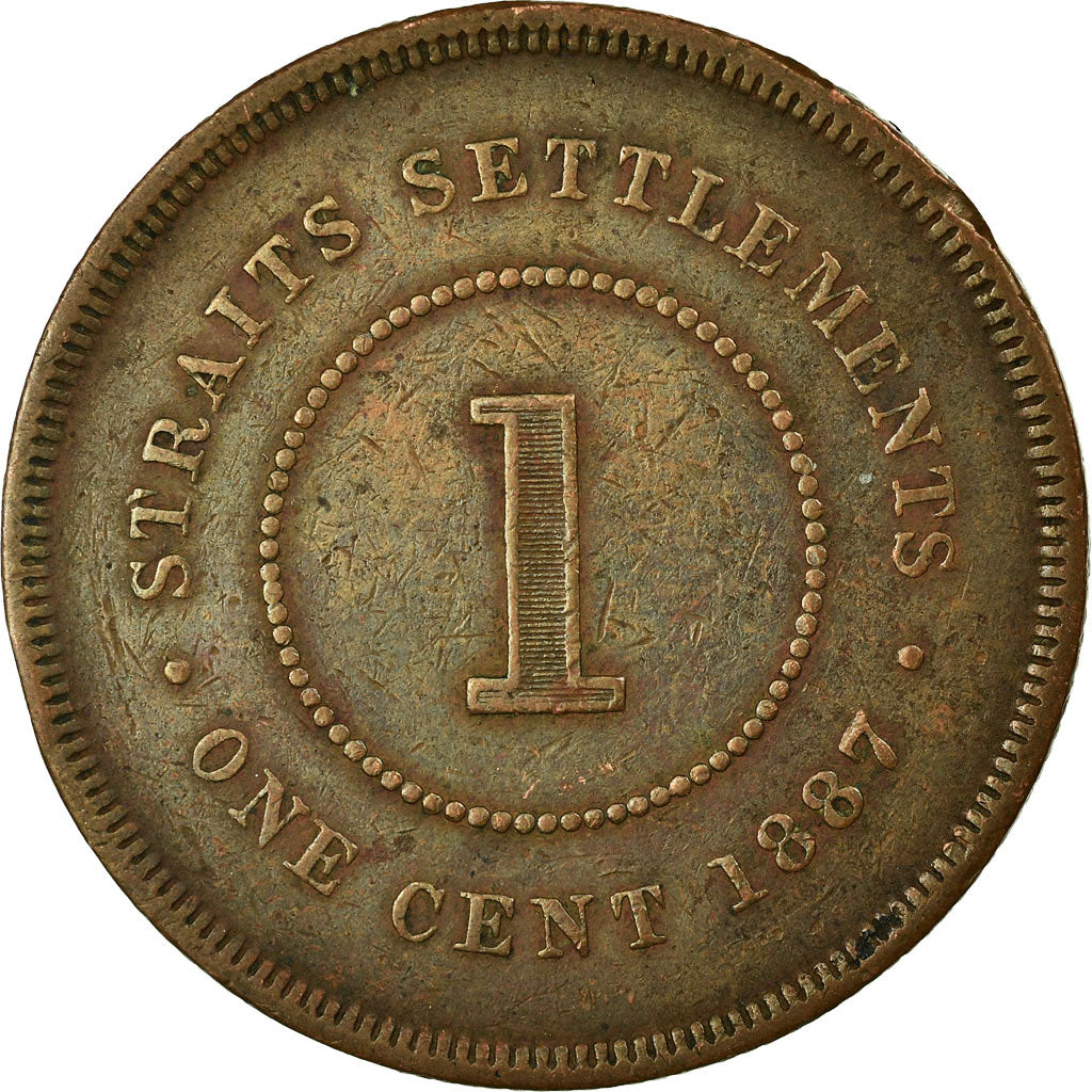 Moneda, Colonias del Estrecho, Victoria, Cent, 1887, Paris, BC+, Bronce, KM:16
