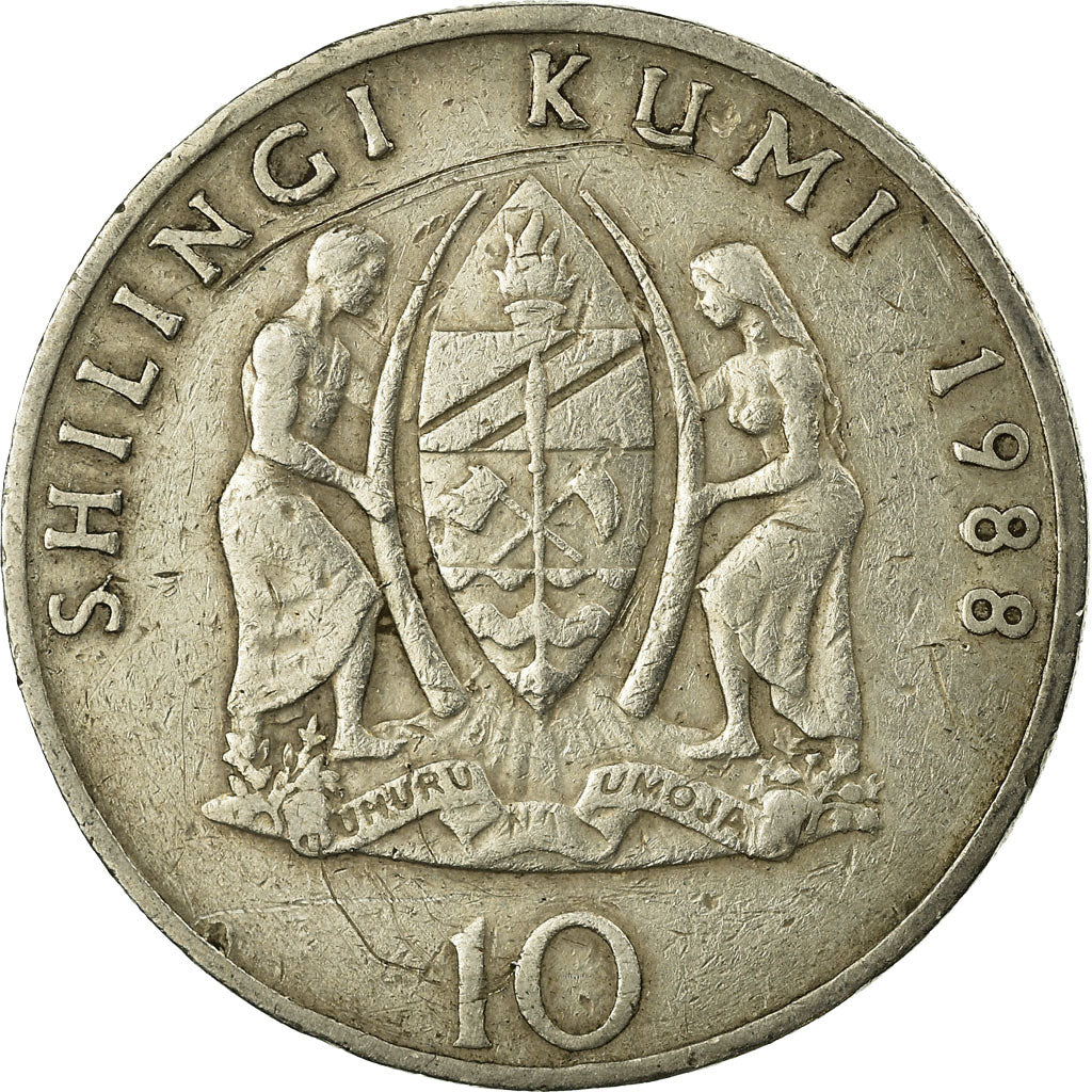 Coin, Tanzania, 10 Shilingi, 1988, VF(30-35), Copper-nickel, KM:20