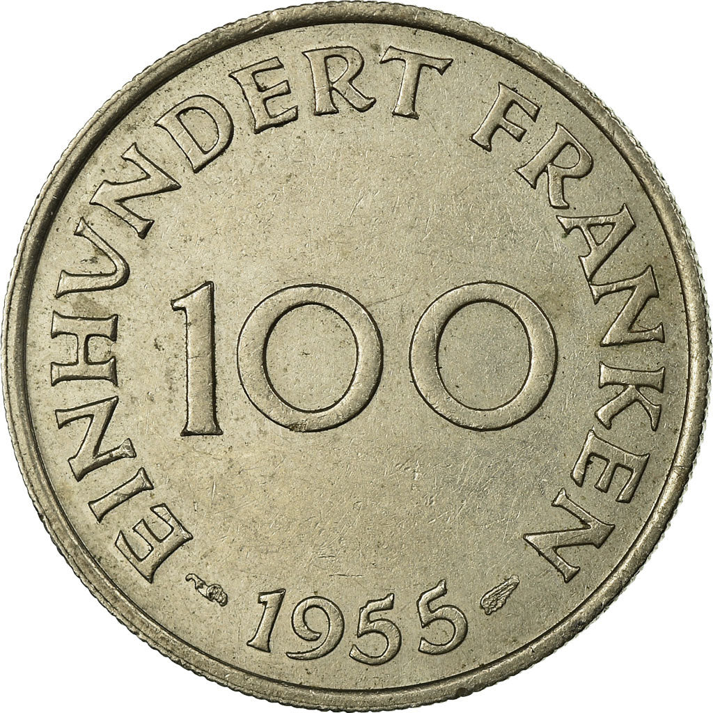 Coin, SAARLAND, 100 Franken, 1955, Paris, EF(40-45), Copper-nickel, KM:4