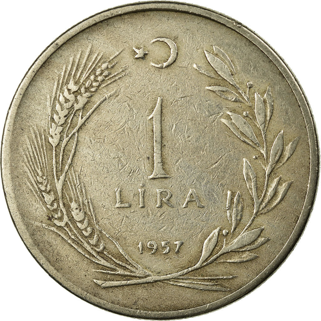 Coin, Turkey, Lira, 1957, VF(30-35), Copper-nickel, KM:889