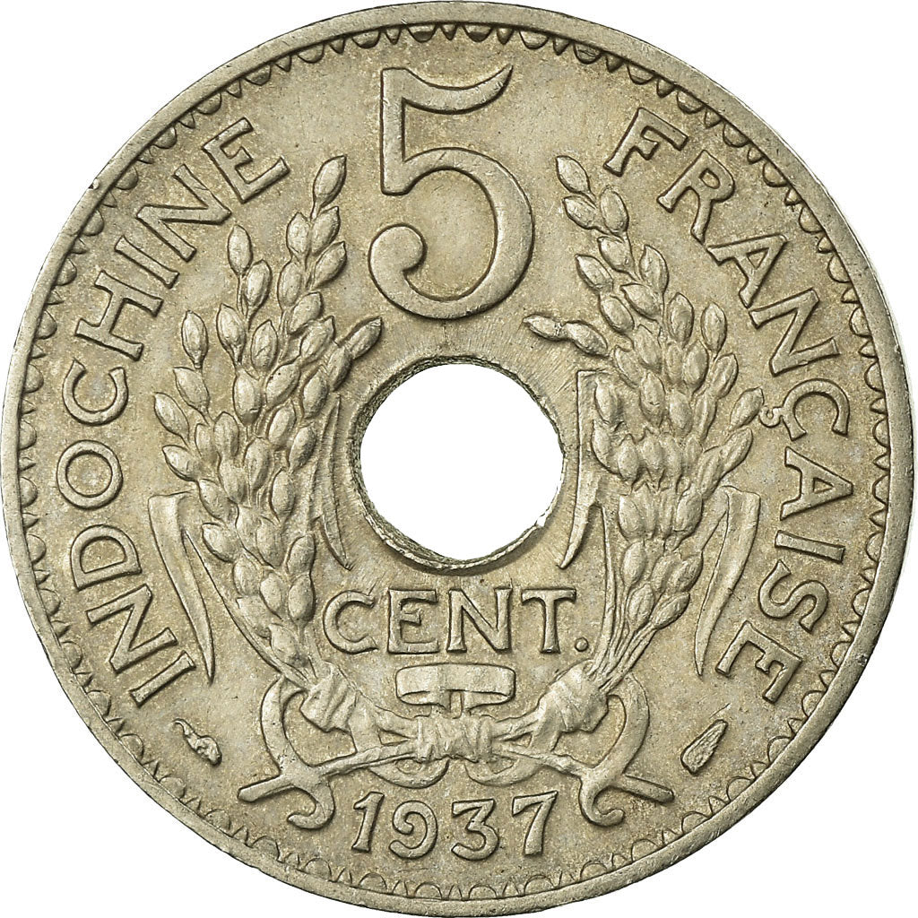 Moneda, INDOCHINA FRANCESA, 5 Cents, 1937, Paris, MBC, Cobre - níquel, KM:18