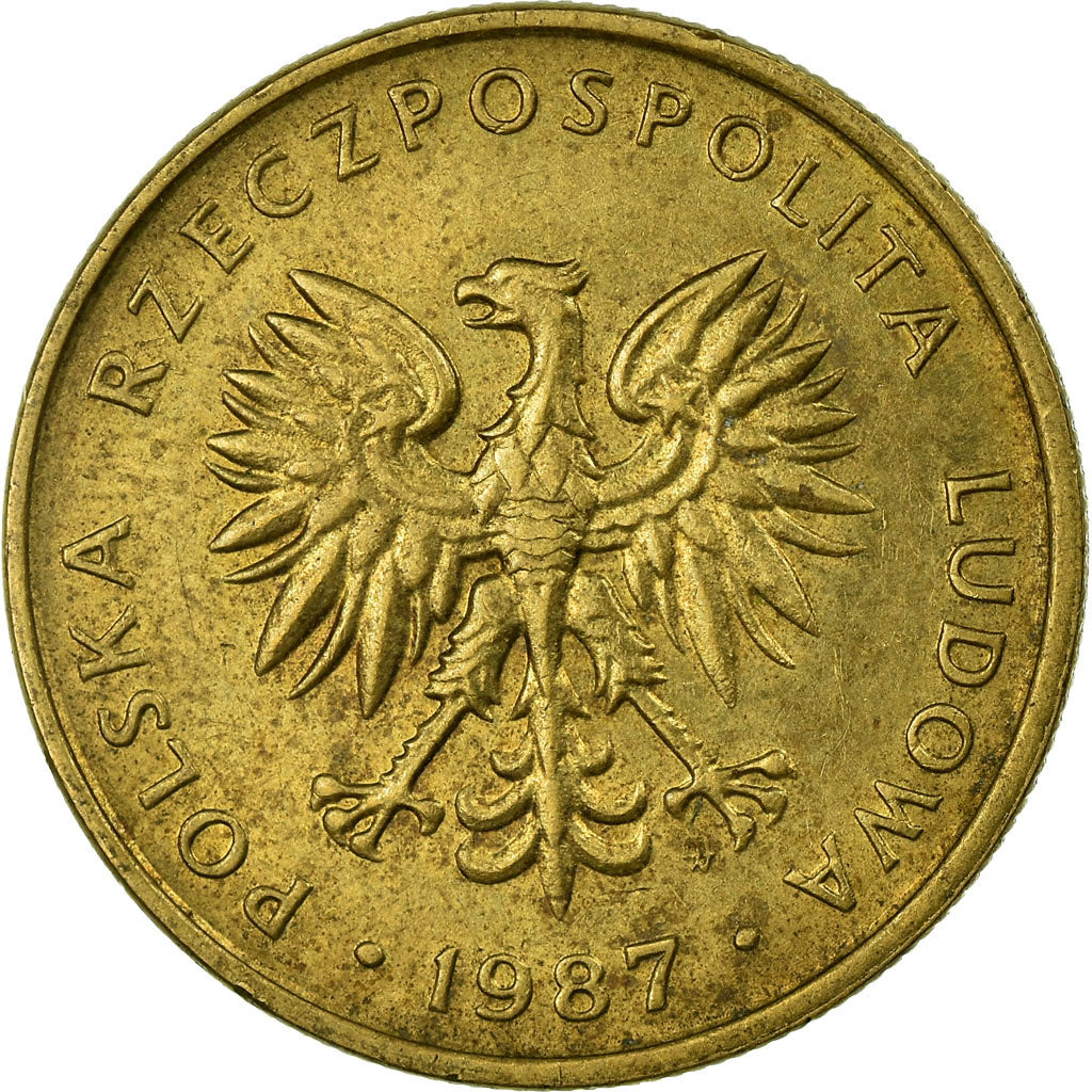 Moeda, Polónia, 5 Zlotych, 1987, Warsaw, VF(30-35), Latão, KM:81.2