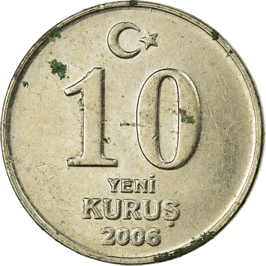 Coin, Turkey, 10 New Kurus, 2006, Istanbul, VF(30-35), Copper-Nickel-Zinc