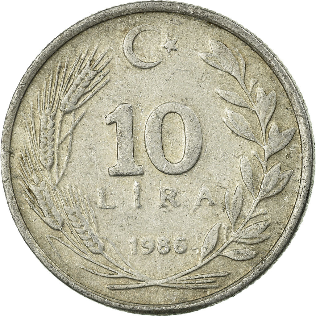 Moneda, Turquía, 10 Lira, 1986, BC+, Aluminio, KM:964