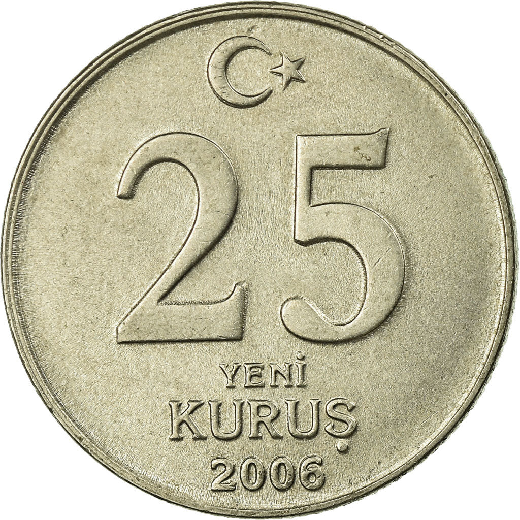 Coin, Turkey, 25 New Kurus, 2006, Istanbul, EF(40-45), Copper-Nickel-Zinc