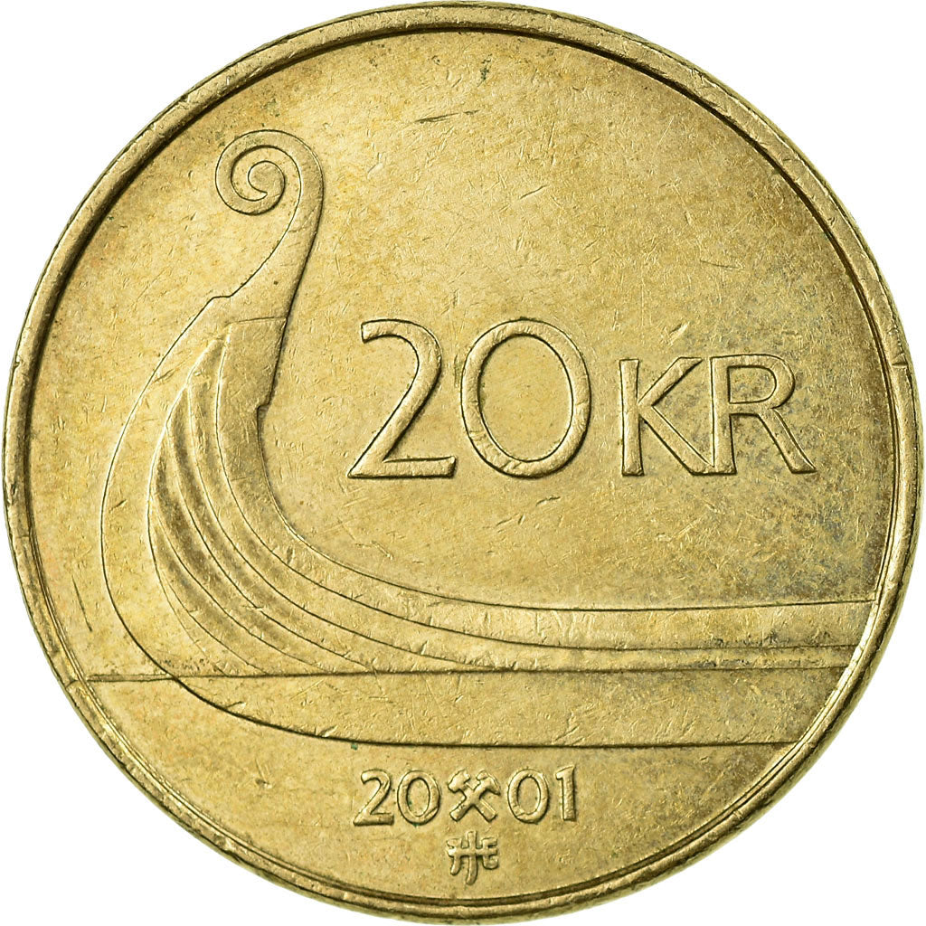 Coin, Norway, Harald V, 20 Kroner, 2001, VF(30-35), Nickel-brass, KM:453
