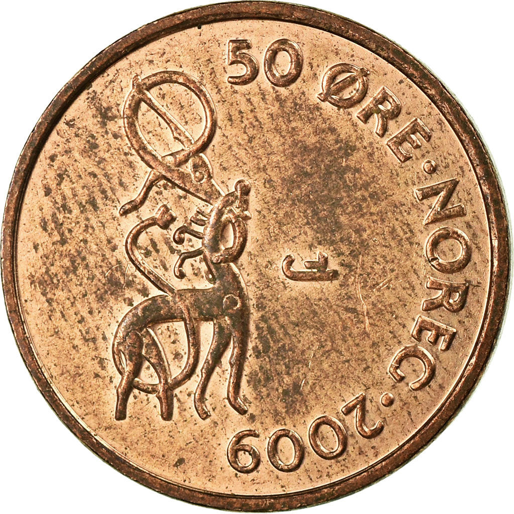 Munten, Noorwegen, Harald V, 50 Öre, 2009, FR+, Bronze, KM:460