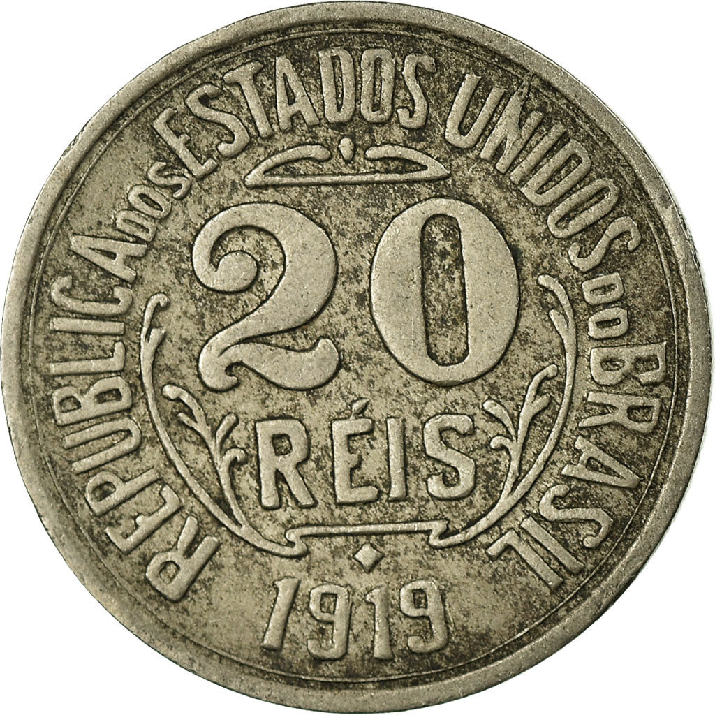 Coin, Brazil, 20 Reis, 1919, VF(30-35), Copper-nickel, KM:516.2