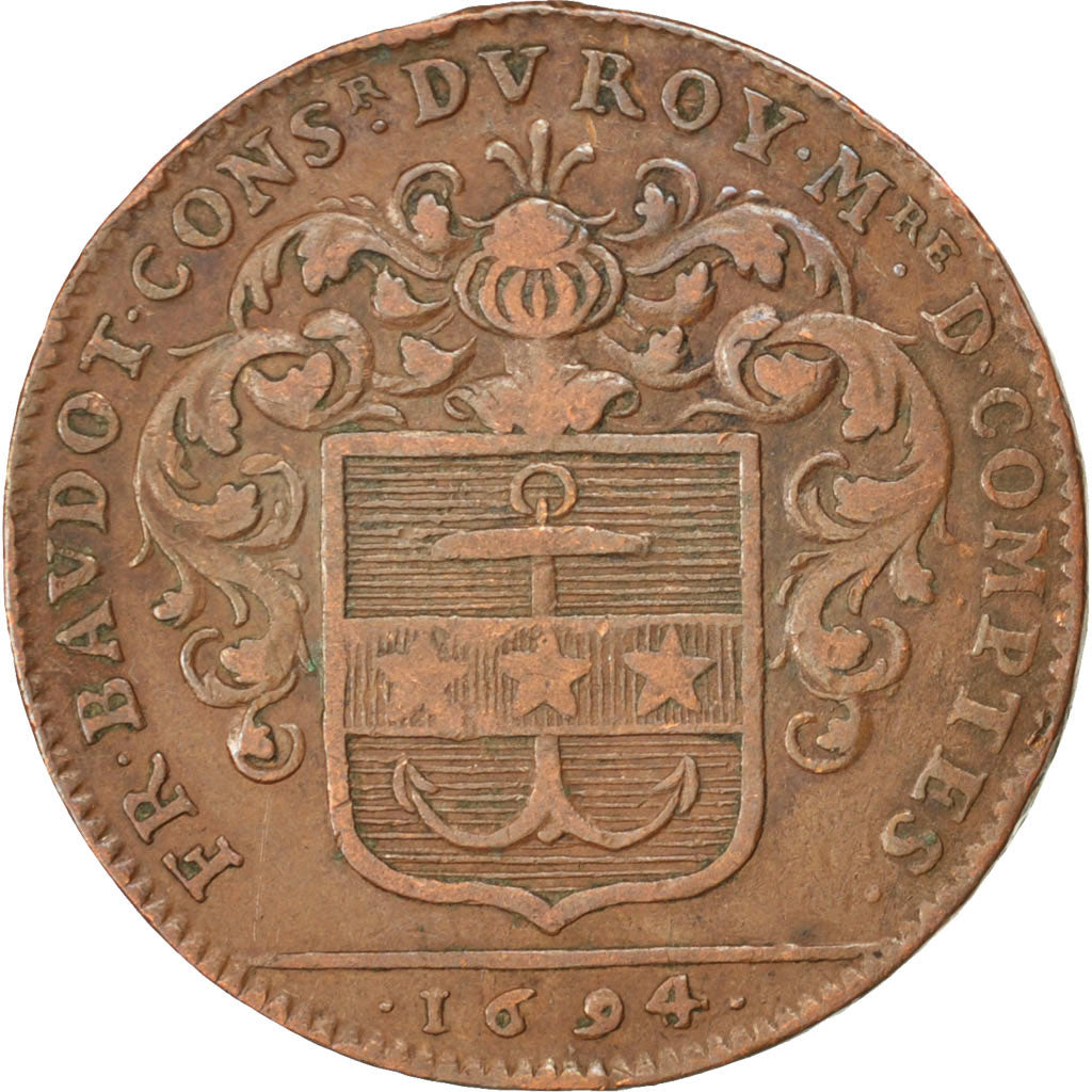 France, Royal, Jeton, AU(50-53), Copper, 29, Feuardent #100075, 7.80