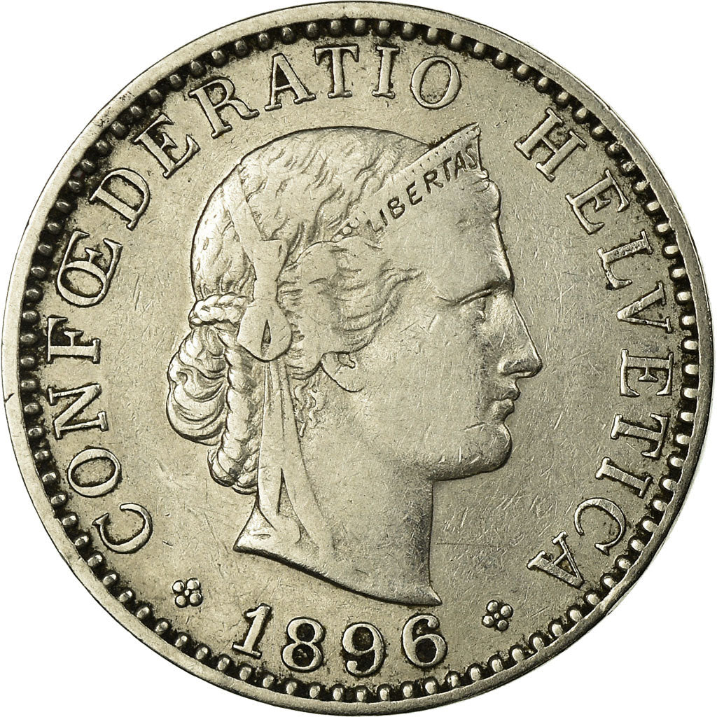Coin, Switzerland, 20 Rappen, 1896, Bern, EF(40-45), Nickel, KM:29