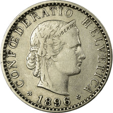 Coin, Switzerland, 20 Rappen, 1896, Bern, EF(40-45), Nickel, KM:29