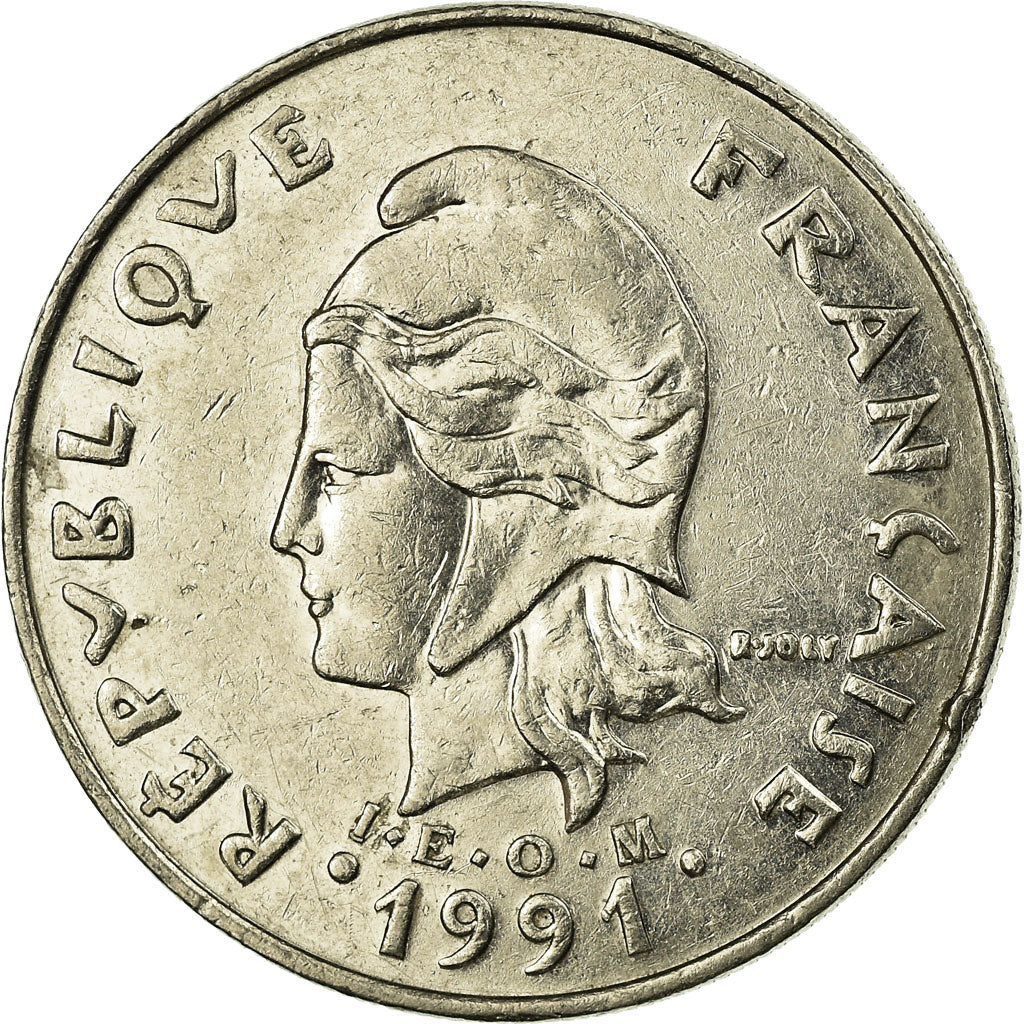 Moneda, Polinesia francesa, 20 Francs, 1991, Paris, MBC, Níquel, KM:9