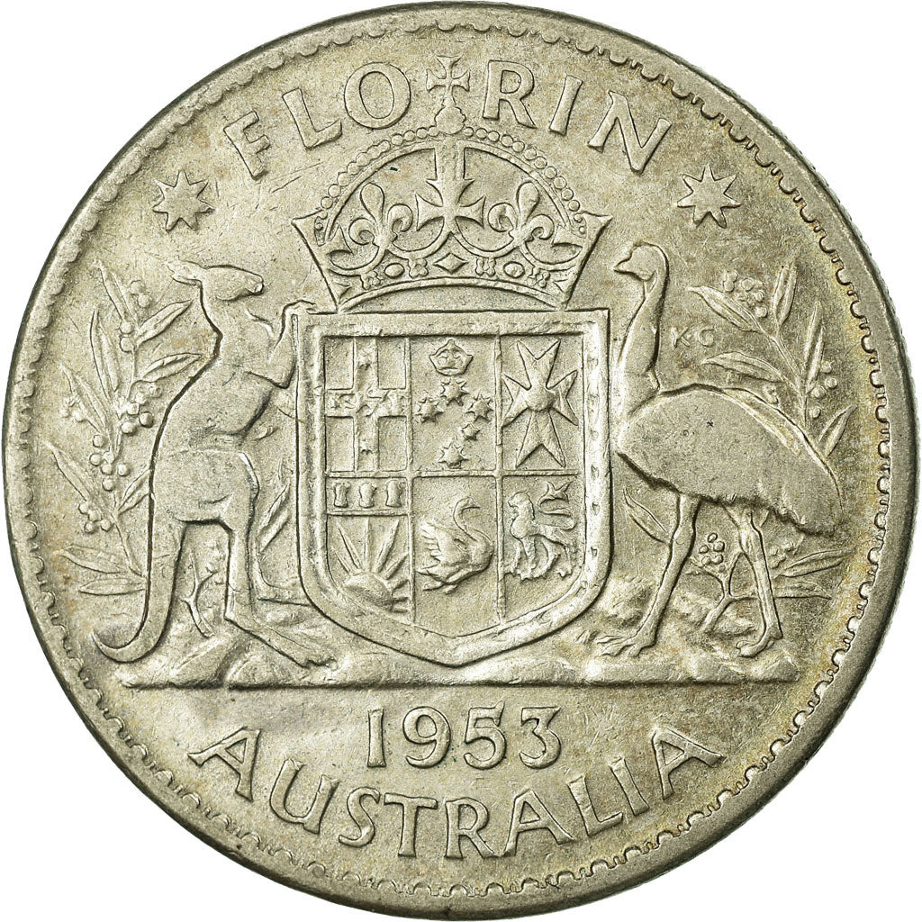 Coin, Australia, Elizabeth II, Florin, 1953, Melbourne, EF(40-45), Silver, KM:54