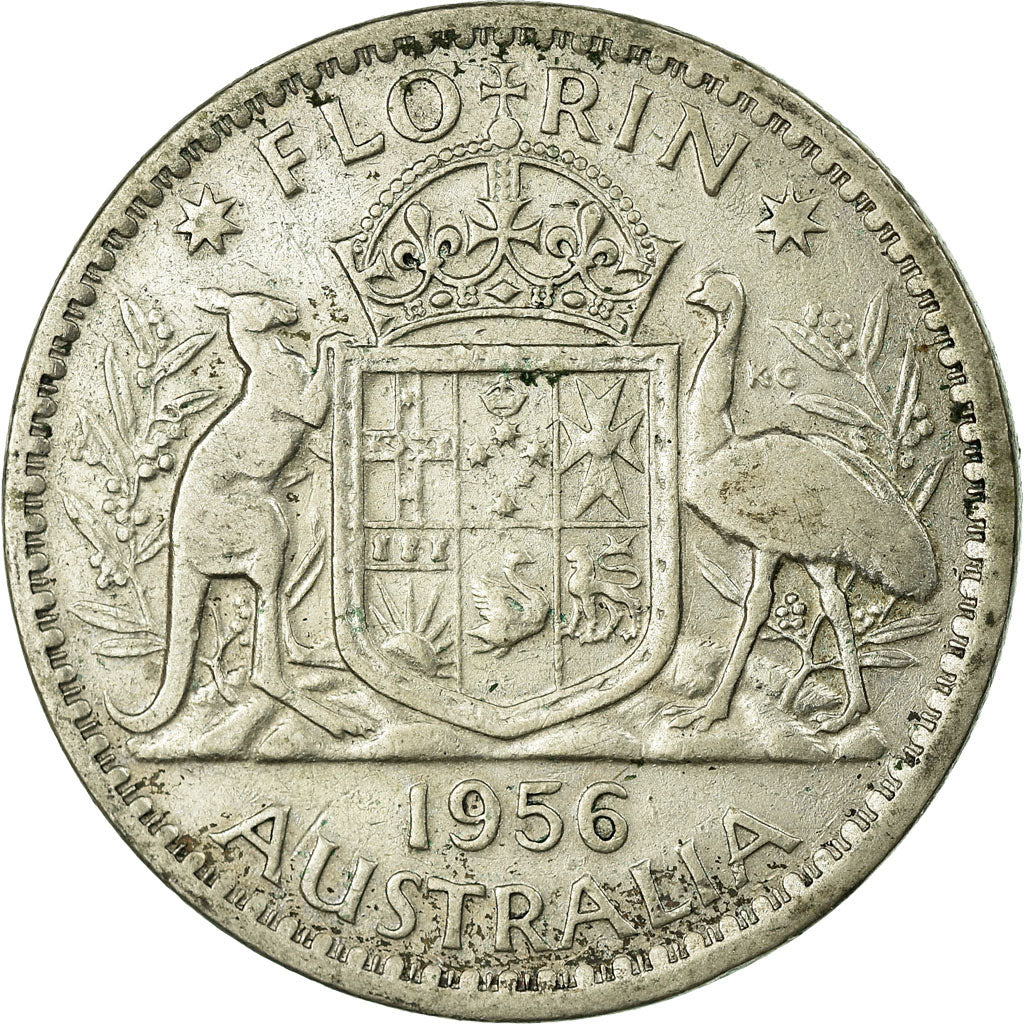 Coin, Australia, Elizabeth II, Florin, 1956, Melbourne, VF(30-35), Silver, KM:60
