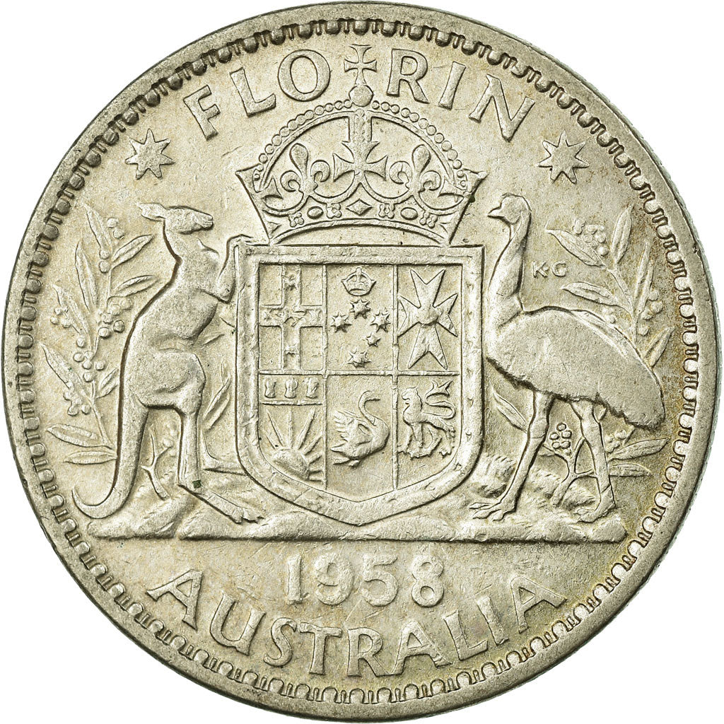 Coin, Australia, Elizabeth II, Florin, 1958, Melbourne, VF(30-35), Silver, KM:60