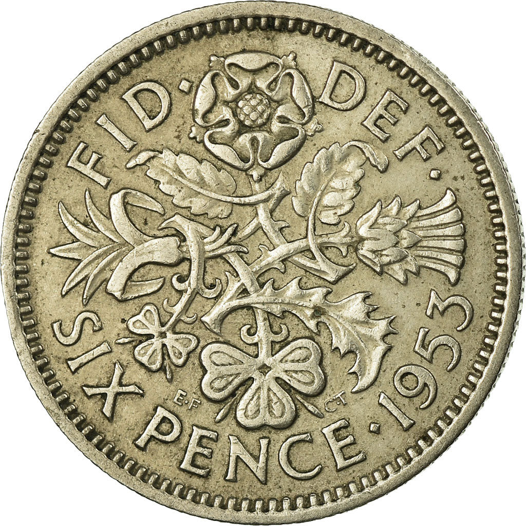 Coin, Great Britain, Elizabeth II, 6 Pence, 1953, VF(30-35), Copper-nickel