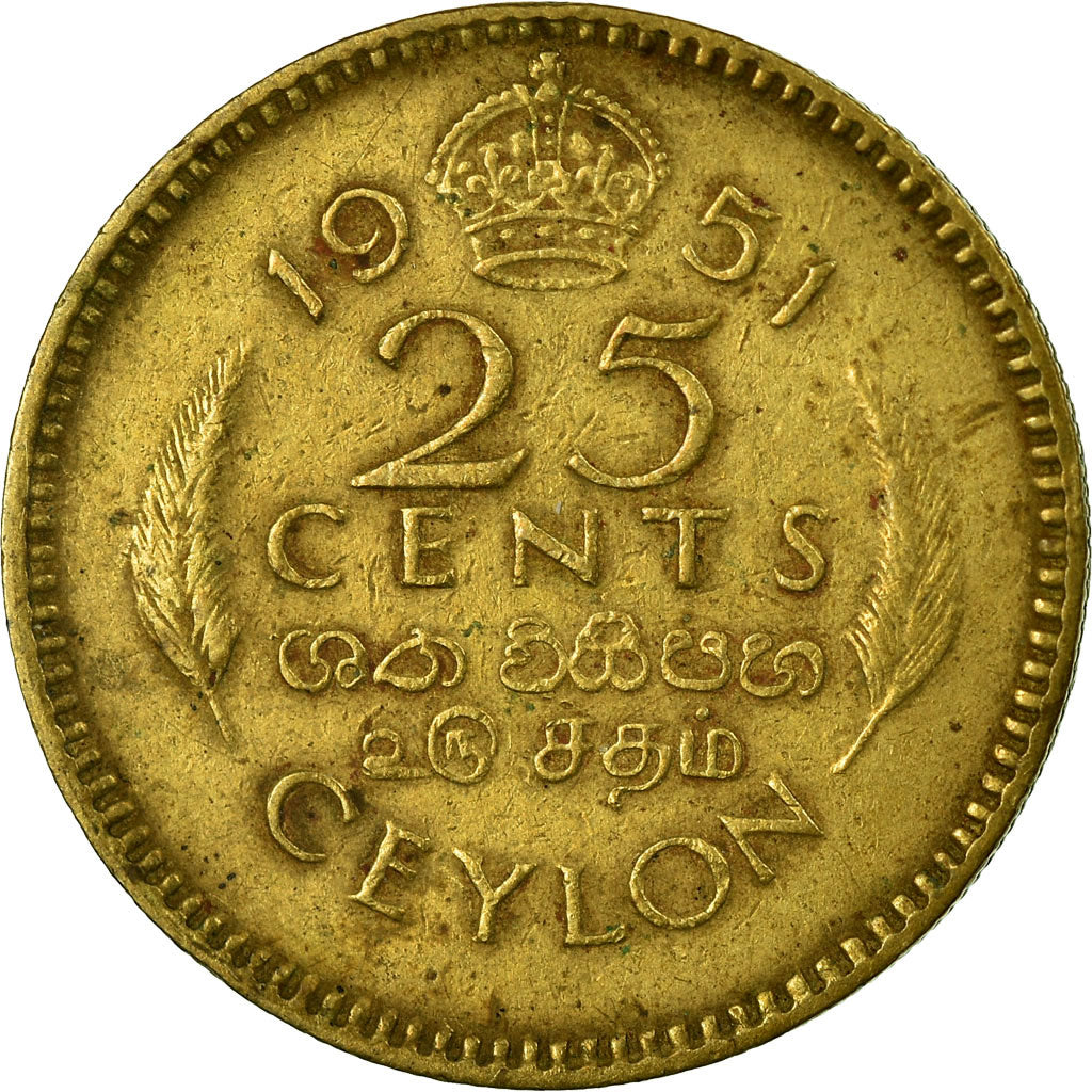 Moneta, Ceylon, George VI, 25 Cents, 1951, MB+, Nichel-ottone, KM:122