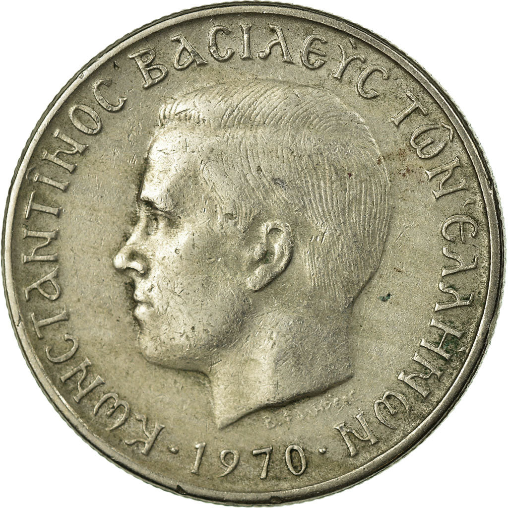 Moneda, Grecia, Constantine II, Drachma, 1970, BC+, Cobre - níquel, KM:89