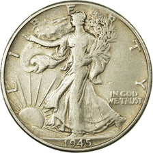 Coin, United States, Walking Liberty Half Dollar, Half Dollar, 1945, U.S. Mint