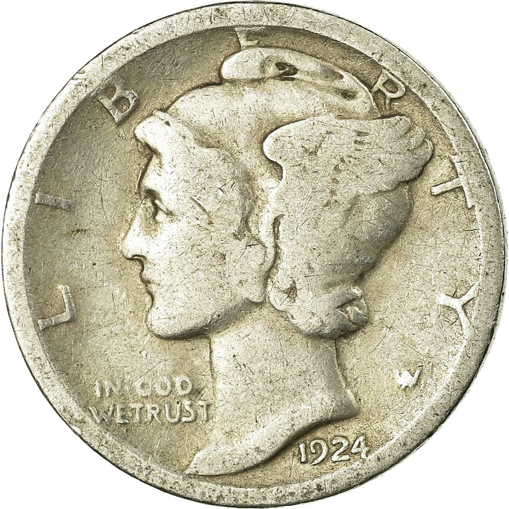 Moneta, Stati Uniti, Mercury Dime, Dime, 1924, U.S. Mint, Philadelphia, MB+