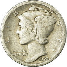 Moneta, Stati Uniti, Mercury Dime, Dime, 1924, U.S. Mint, Philadelphia, MB+