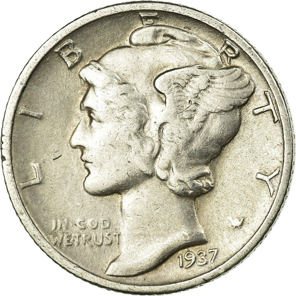 Coin, United States, Mercury Dime, Dime, 1937, U.S. Mint, Philadelphia
