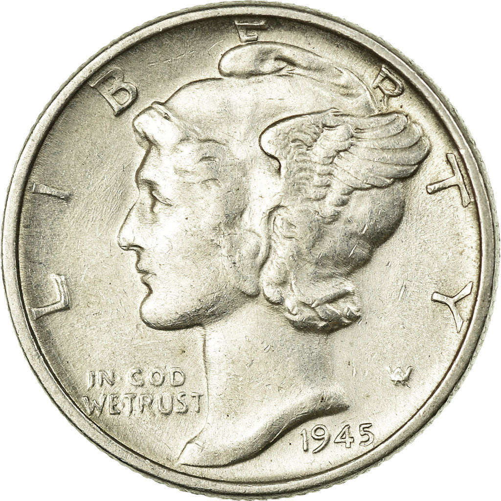 Coin, United States, Mercury Dime, Dime, 1945, U.S. Mint, Philadelphia