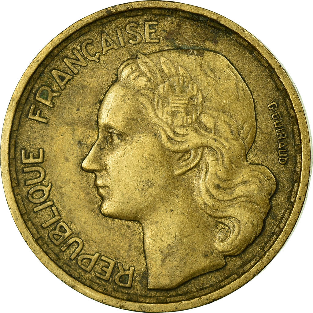 Moeda, França, Guiraud, 10 Francs, 1954, Paris, VF(30-35), Alumínio-Bronze