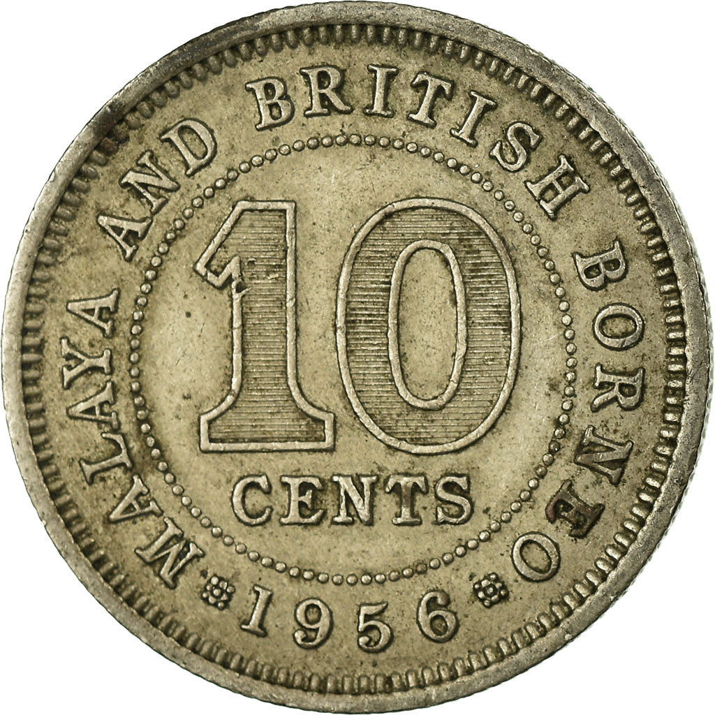 Moneda, PENÍNSULA MALAYA & BORNEO BRITÁNICO, 10 Cents, 1956, BC+, Cobre -
