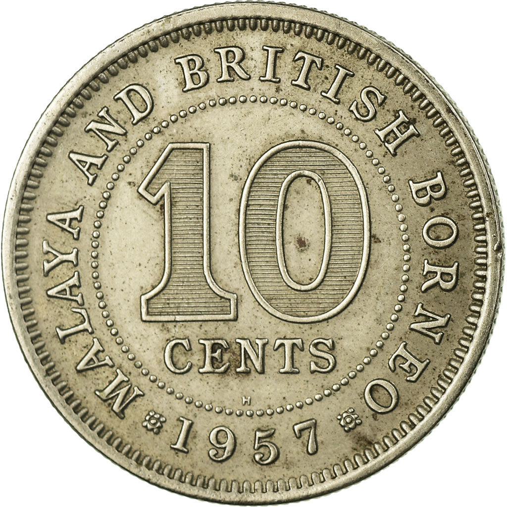 Moneta, MALEZJA I BRYTYJSKIE BORNEO, 10 Cents, 1957, VF(30-35), Miedź-Nikiel
