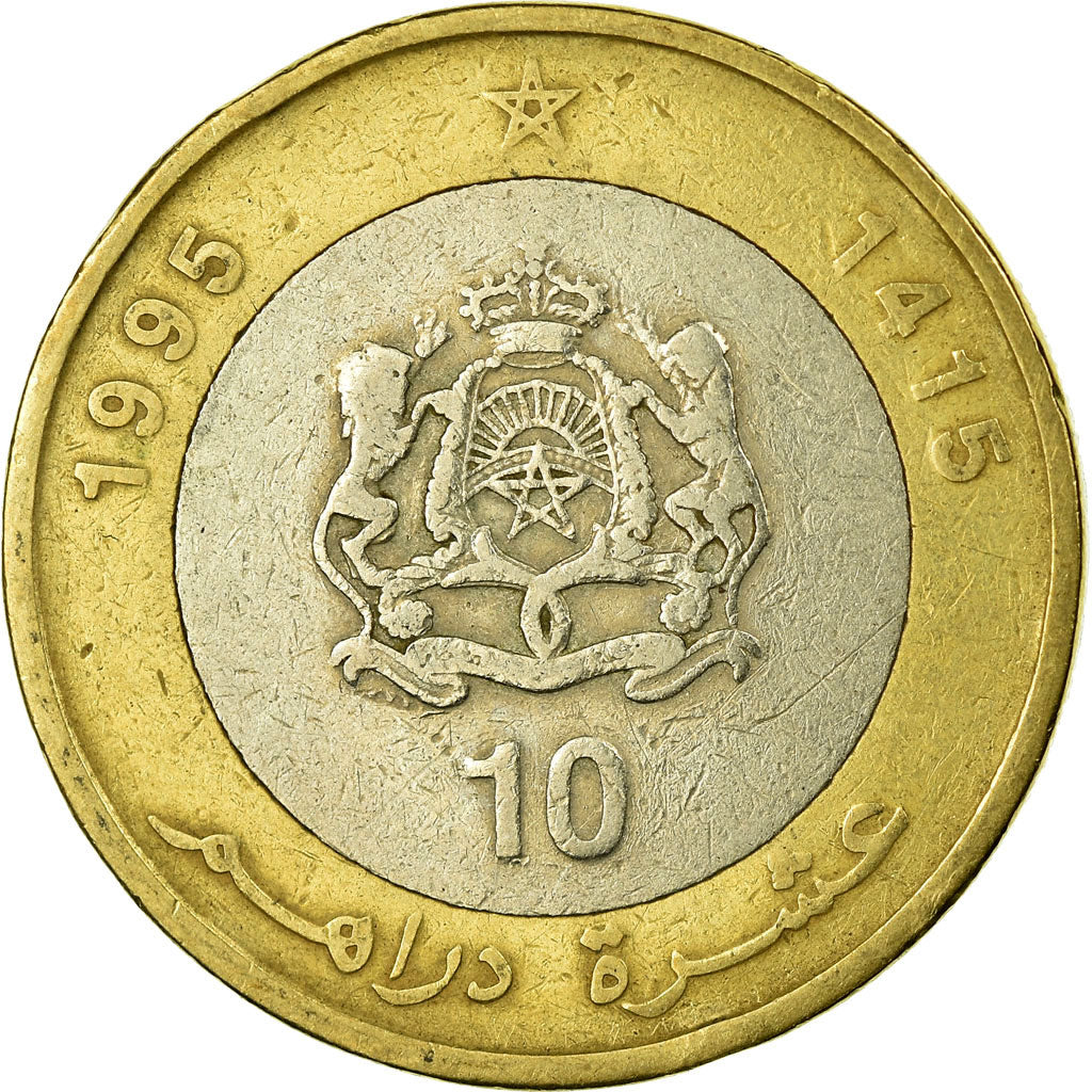 Moneda, Marruecos, al-Hassan II, 10 Dirhams, 1995, Paris, BC+, Bimetálico