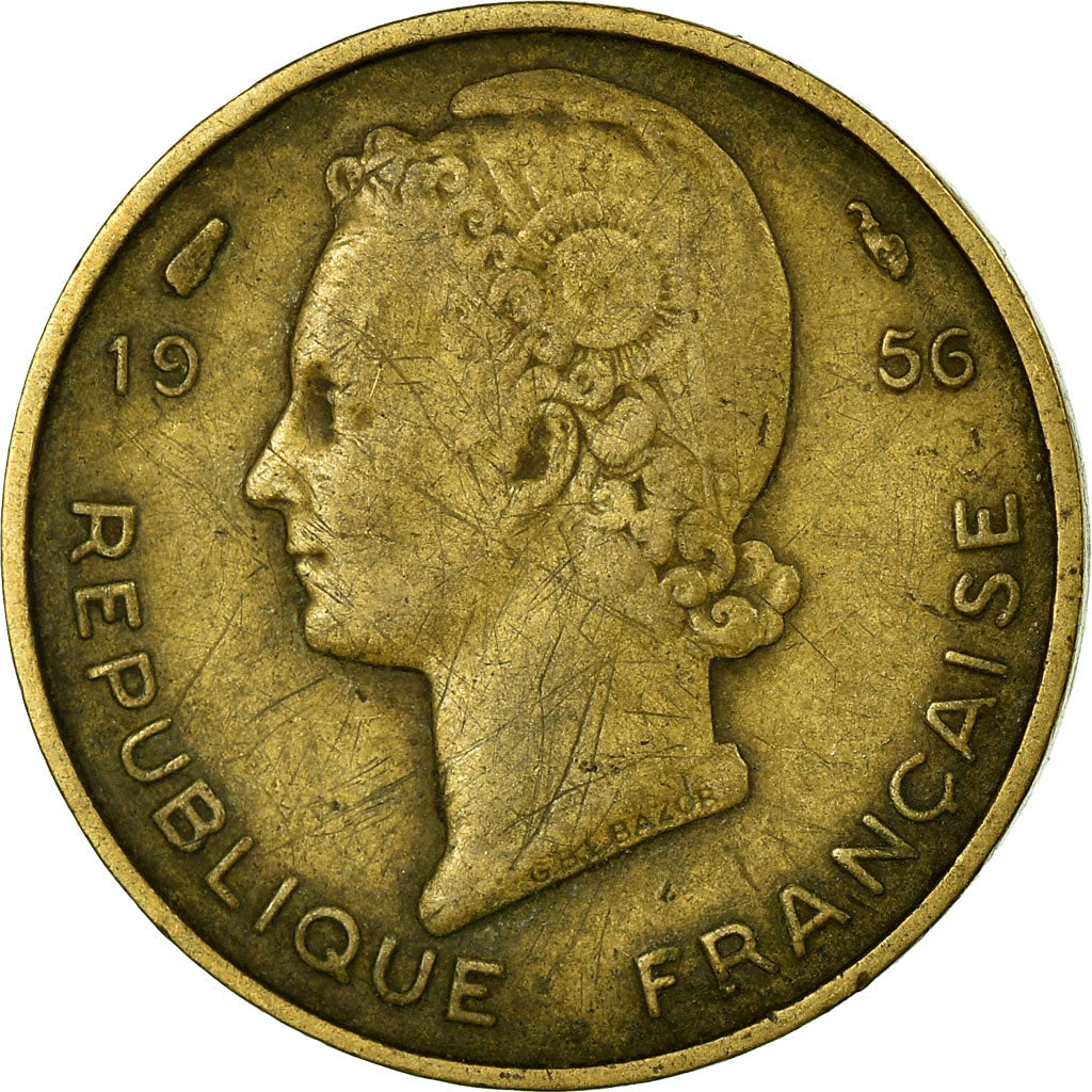 Coin, French West Africa, 5 Francs, 1956, Paris, VF(20-25), Aluminum-Bronze