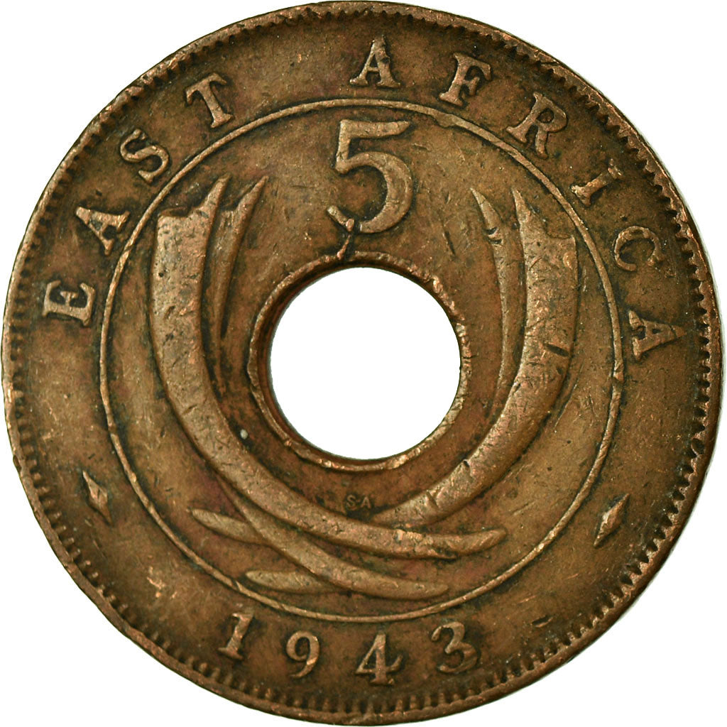 Munten, OOST AFRIKA, George VI, 5 Cents, 1943, FR+, Bronze, KM:25.2