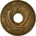 Munten, OOST AFRIKA, George VI, 5 Cents, 1943, FR+, Bronze, KM:25.2