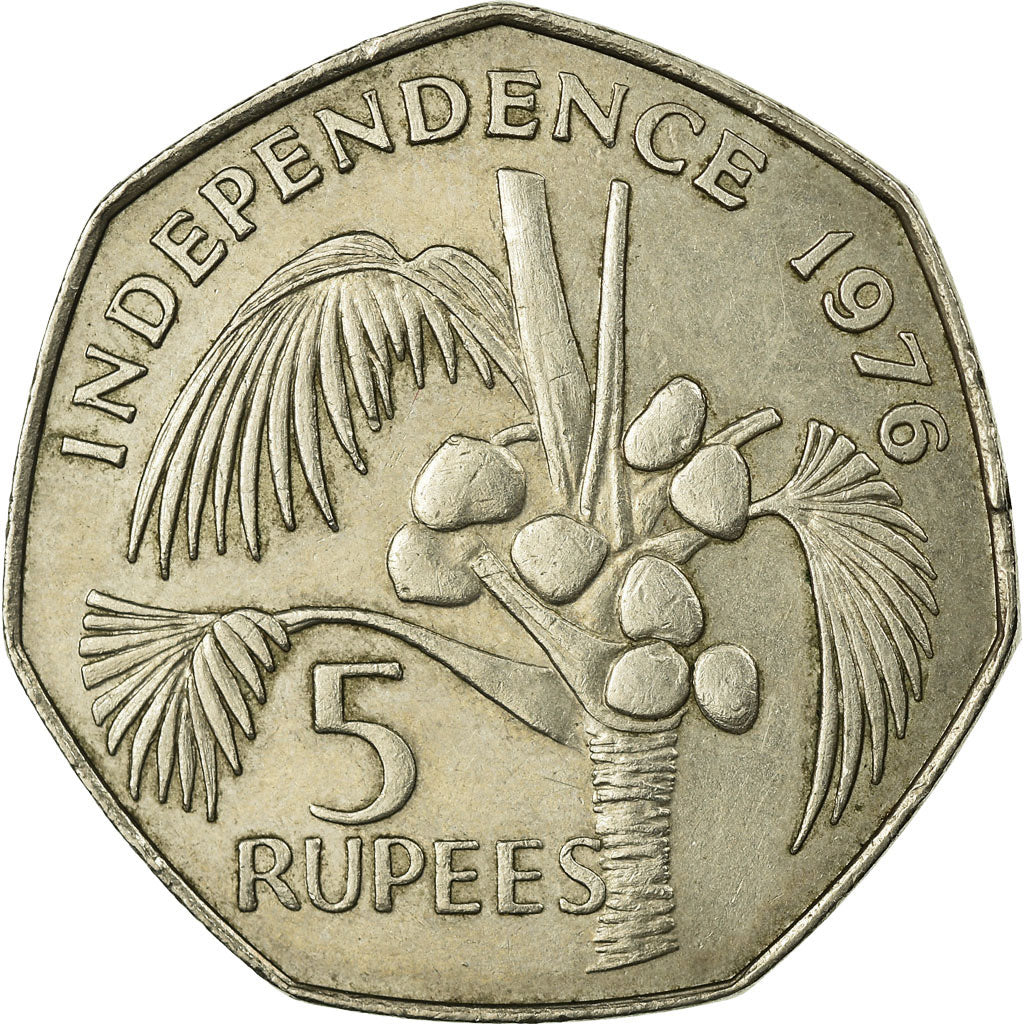 Coin, Seychelles, 5 Rupees, 1976, British Royal Mint, VF(30-35), Copper-nickel