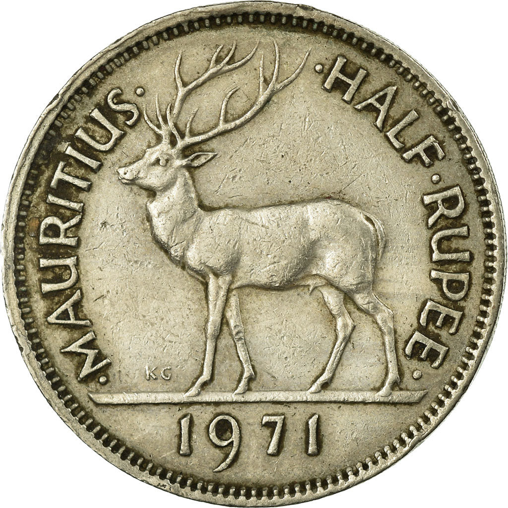 Coin, Mauritius, Elizabeth II, 1/2 Rupee, 1971, VF(30-35), Copper-nickel