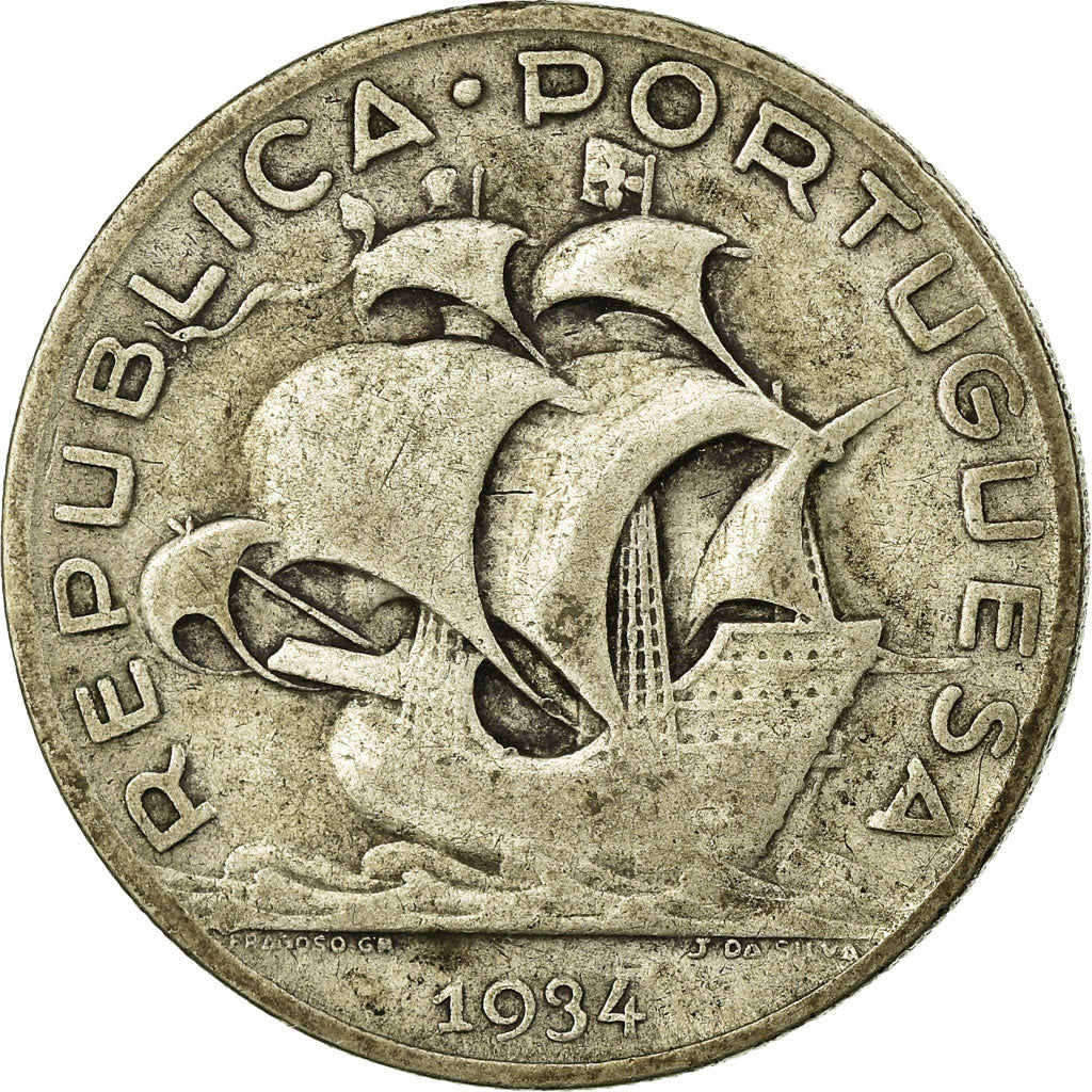 Coin, Portugal, 5 Escudos, 1934, VF(30-35), Silver, KM:581