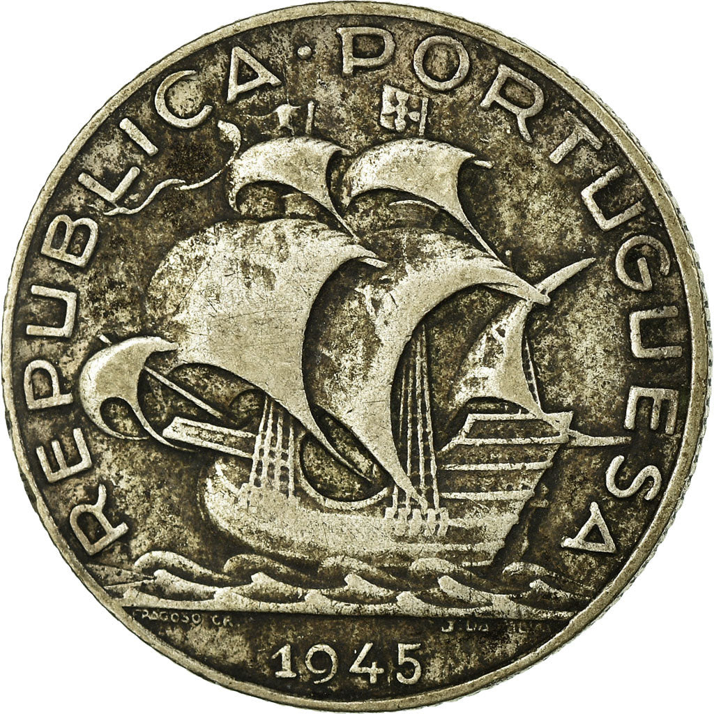 Moeda, Portugal, 2-1/2 Escudos, 1945, VF(20-25), Prata, KM:580