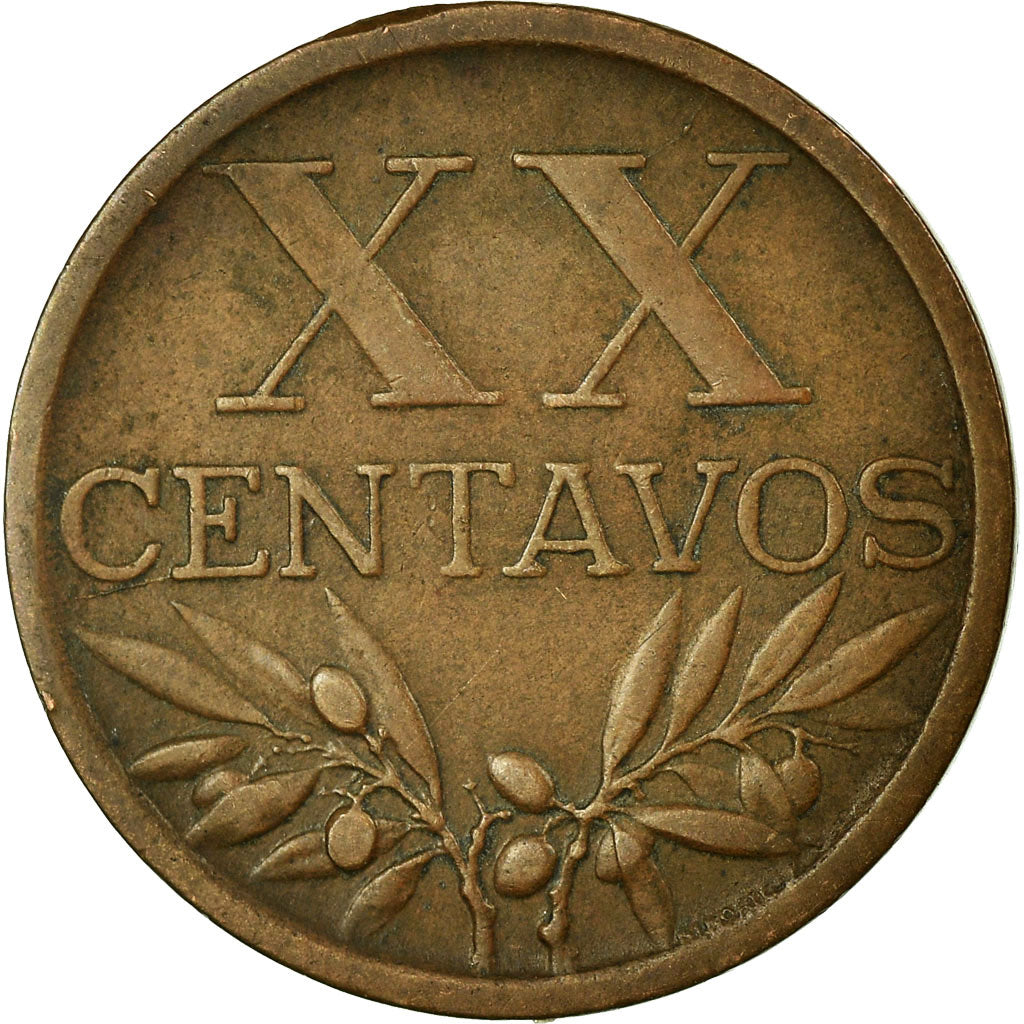 Coin, Portugal, 20 Centavos, 1945, VF(30-35), Bronze, KM:584