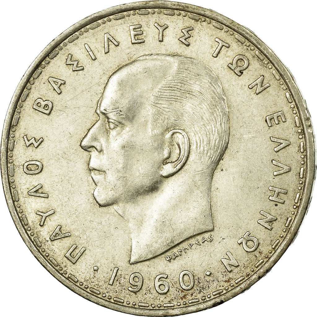 Coin, Greece, Paul I, 20 Drachmai, 1960, VF(30-35), Silver, KM:85