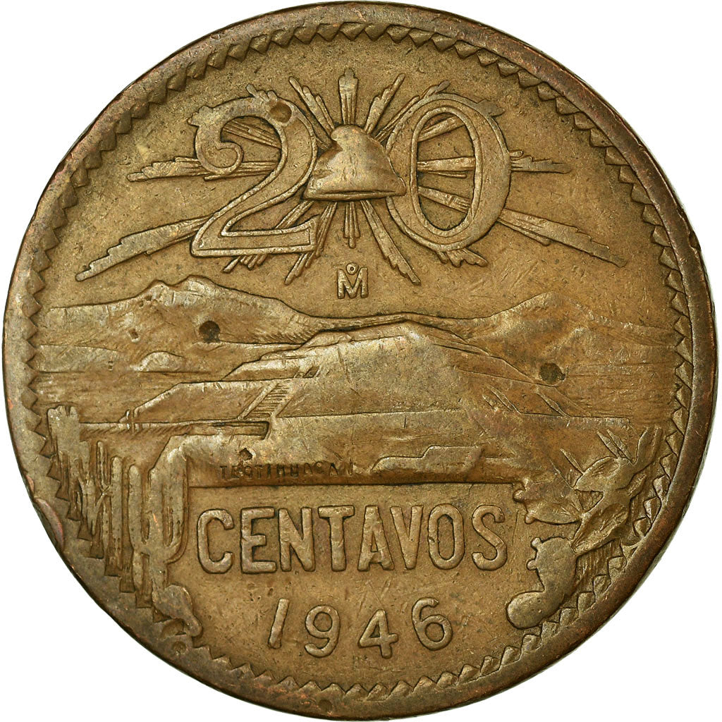 Coin, Mexico, 20 Centavos, 1946, Mexico City, EF(40-45), Bronze, KM:439