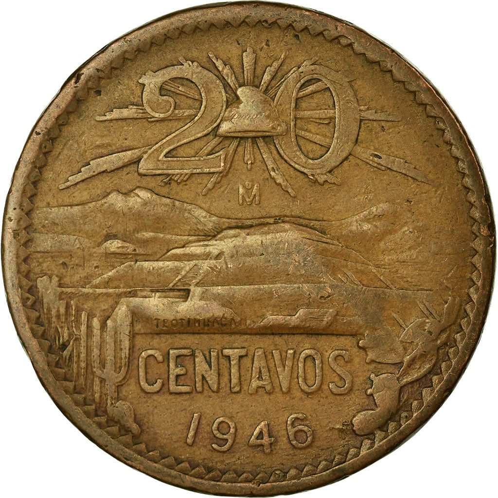 Coin, Mexico, 20 Centavos, 1946, Mexico City, VF(30-35), Bronze, KM:439