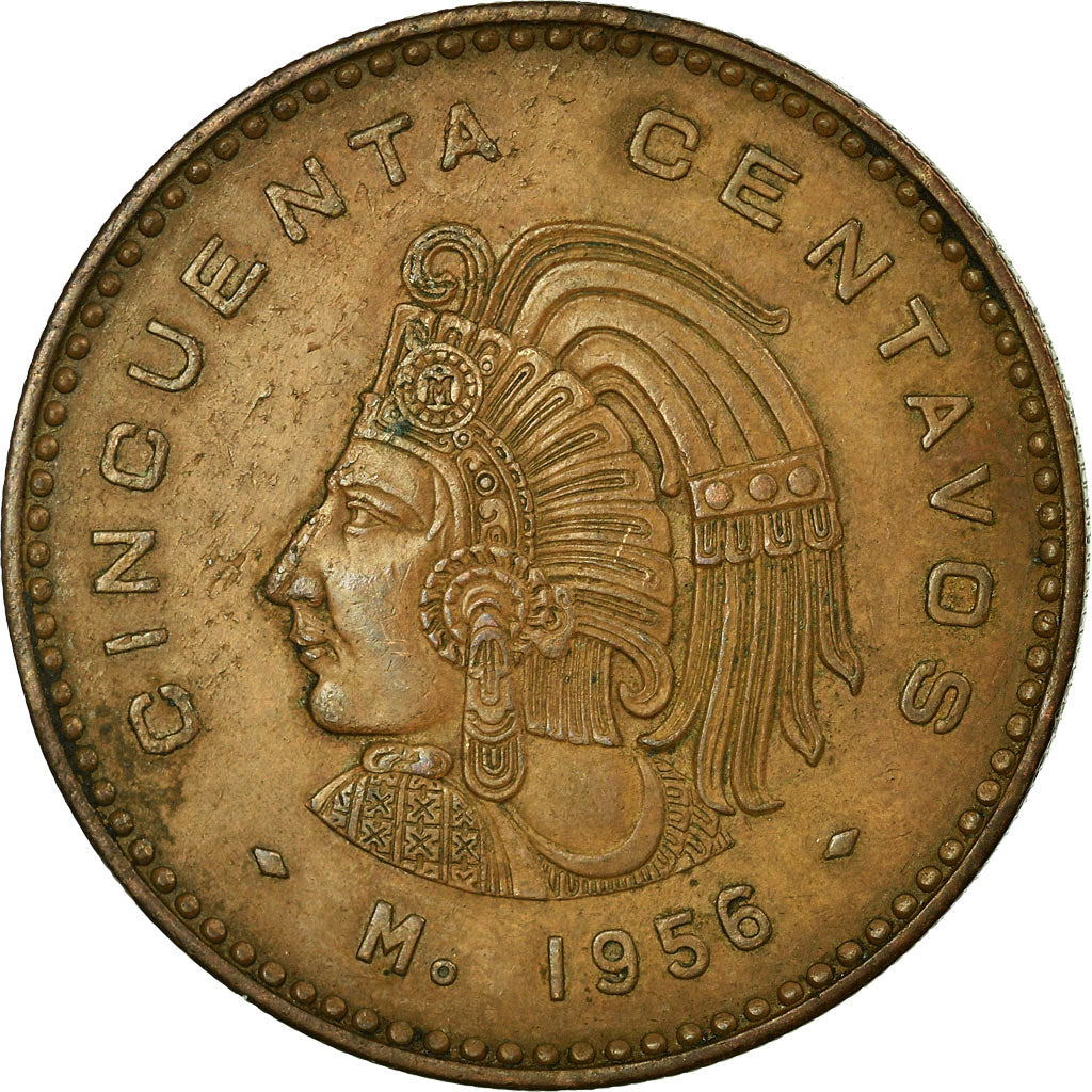 Coin, Mexico, 50 Centavos, 1956, Mexico City, EF(40-45), Bronze, KM:450
