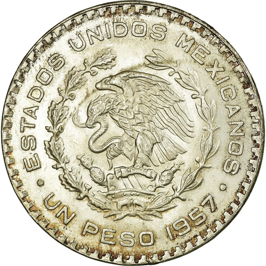 Moneda, México, Peso, 1957, Mexico City, BC+, Plata, KM:459