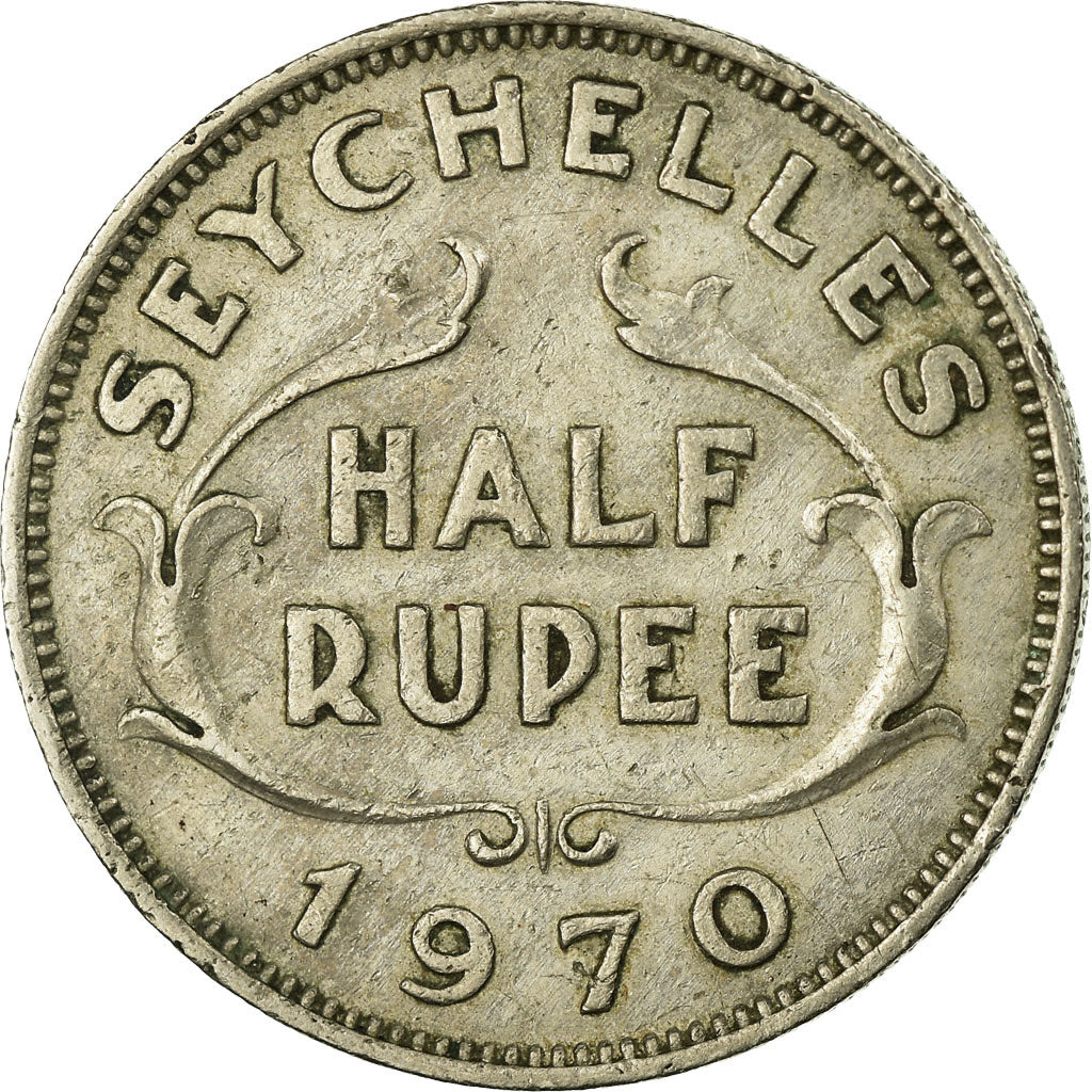 Coin, Seychelles, 1/2 Rupee, 1970, British Royal Mint, VF(30-35), Copper-nickel