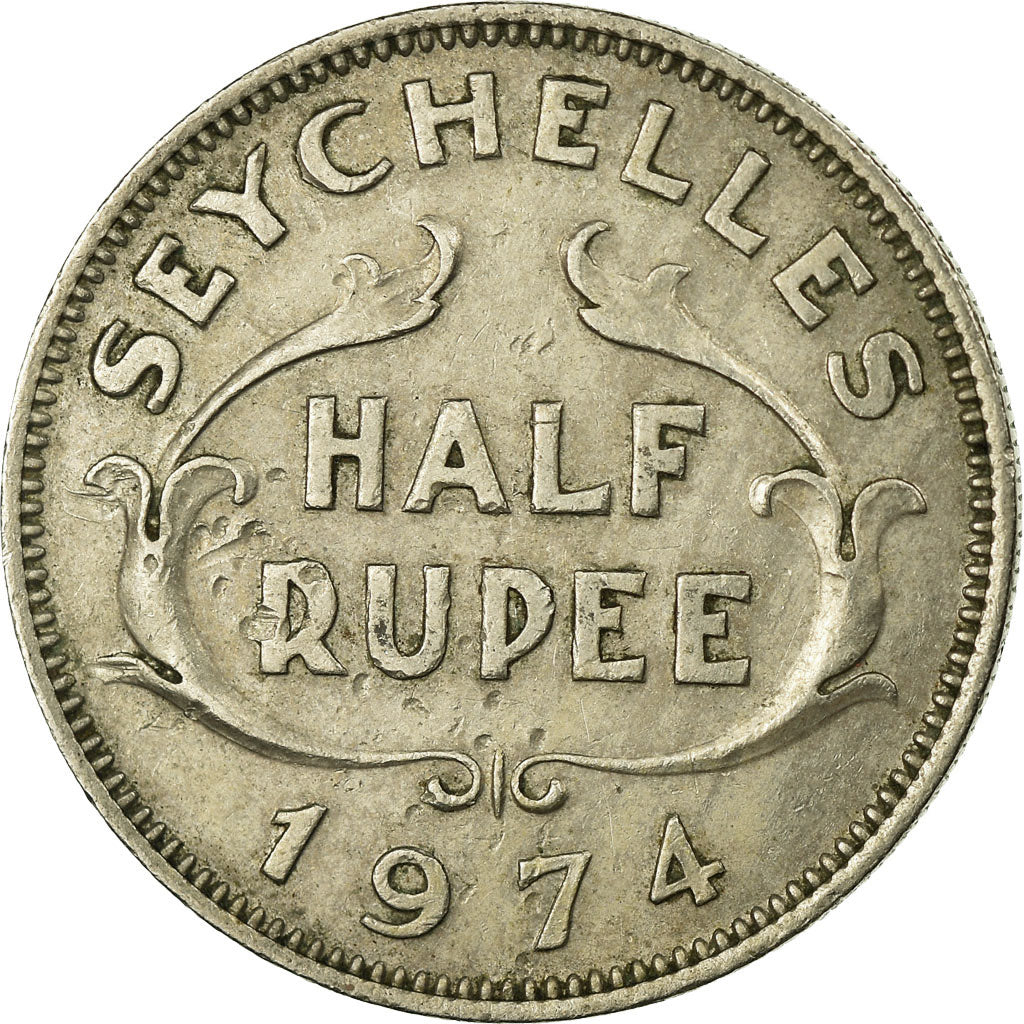 Coin, Seychelles, 1/2 Rupee, 1974, British Royal Mint, VF(30-35), Copper-nickel