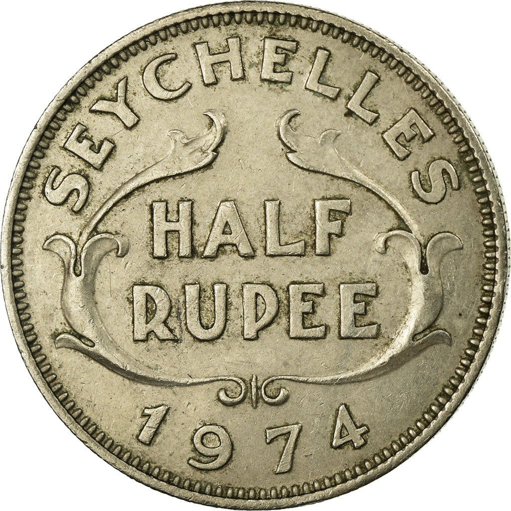 Coin, Seychelles, 1/2 Rupee, 1974, British Royal Mint, VF(30-35), Copper-nickel