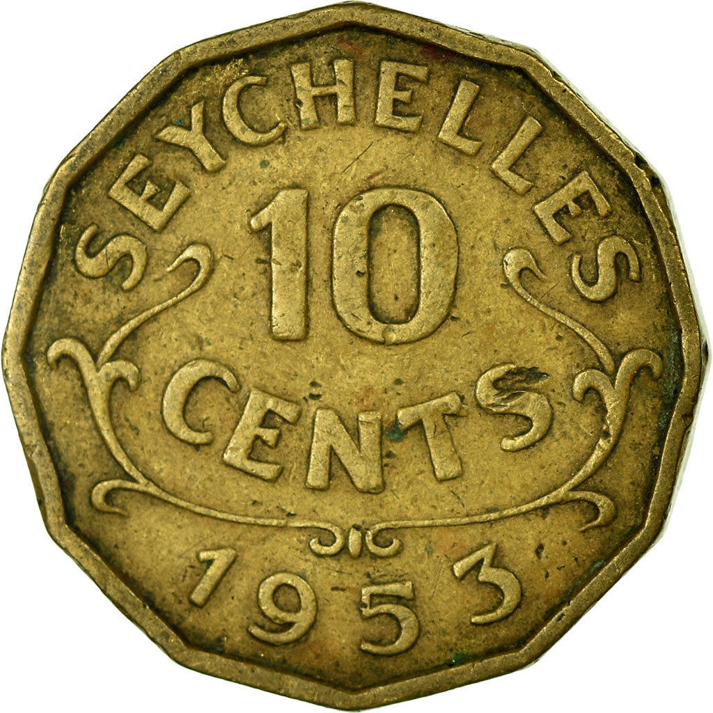 Moneta, Seychelles, 10 Cents, 1953, British Royal Mint, MB, Nichel-ottone, KM:10